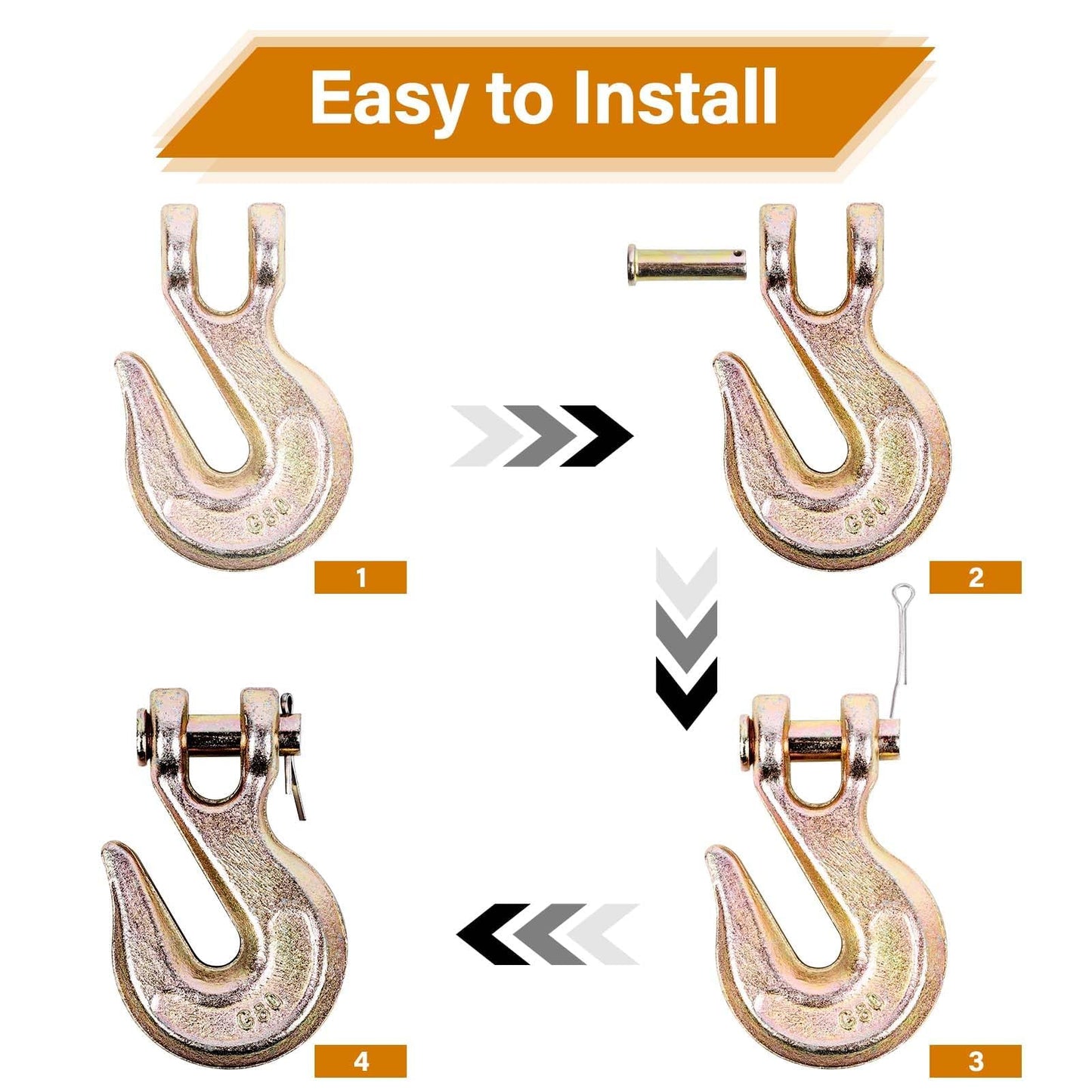 Lechansen 1/2'' G80 Chain Grab Hook Heavy Duty, 4 Pack Grade 80 Clevis Grab Hooks, 1/2" G80 Tow Hooks Zinc Plating, 12,000 Lbs Working Load Limit, Transport Chains Hook, Trailer Trucks Hook