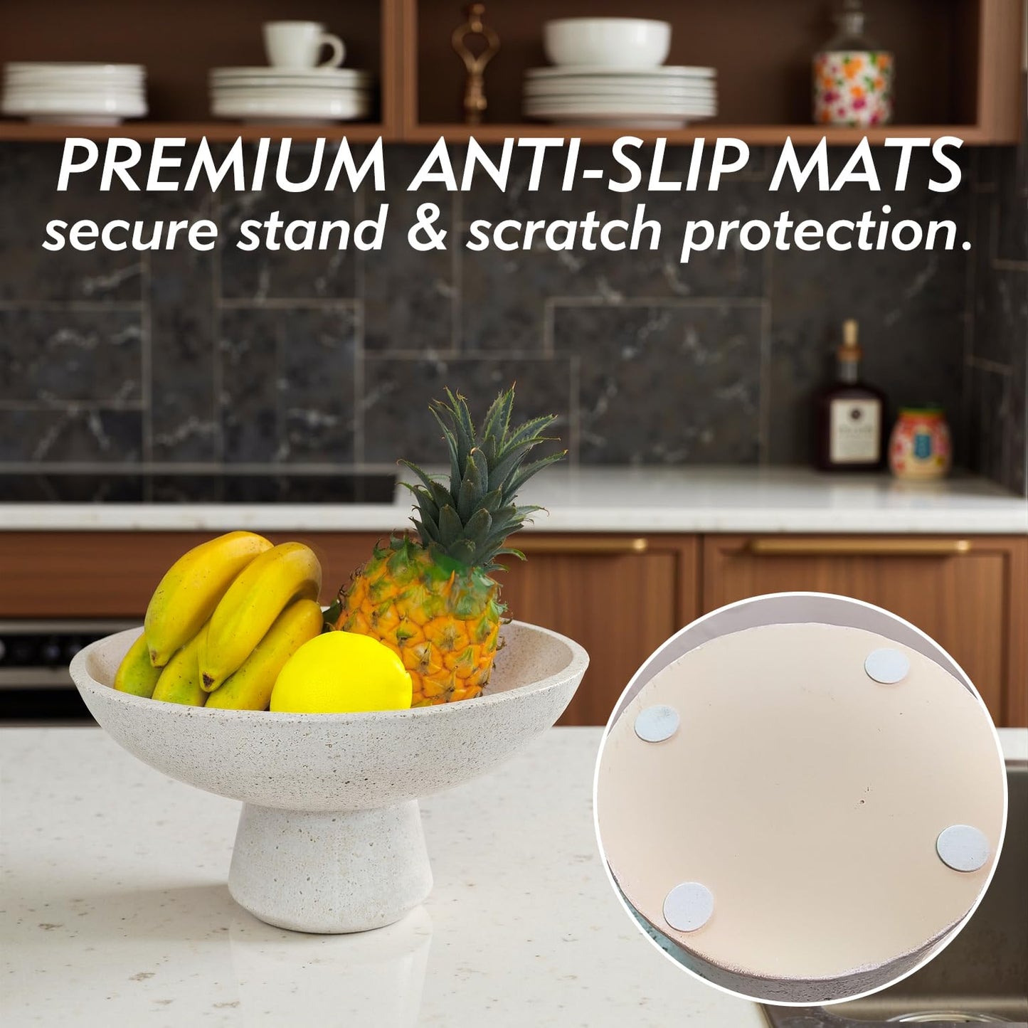 LFLKPY Large Decorative Fruit Bowl - Modern Handcrafted Resin Pedestal Bowl for Kitchen Counter, Entryway Key Holder & Table Centerpiece, Off-White Travertine Stone Bowl