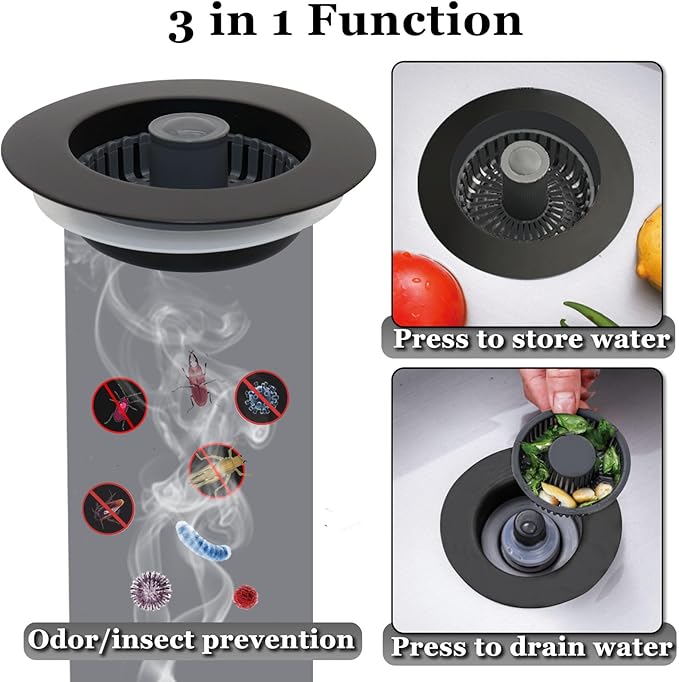 3 in 1 Kitchen Sink Stopper, Pop Up Kitchen Sink Drain Strainer,