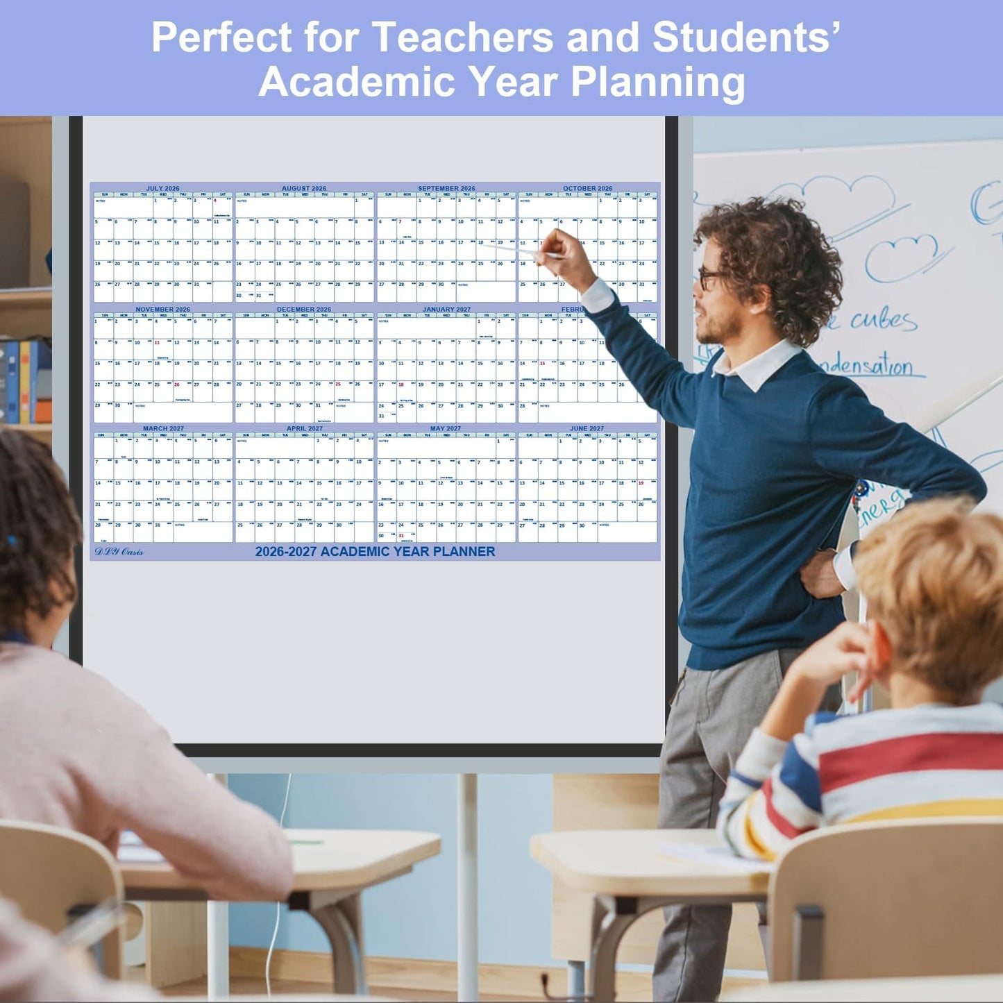 32" x 48" Academic Wall Calendar 2026-2027, July 2026 - June 2027 Folded Wet & Dry Erase, Large Wall Calendar 12 Month, Vertical/Horizontal Reversible, School Yearly Wall Planner with Julian Dates