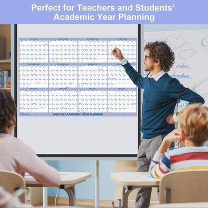 32" x 48" Academic Wall Calendar 2026-2027, July 2026 - June 2027 Folded Wet & Dry Erase, Large Wall Calendar 12 Month, Vertical/Horizontal Reversible, School Yearly Wall Planner with Julian Dates