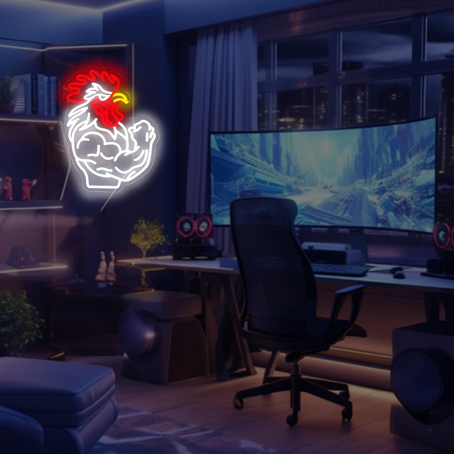 Muscular Rooster Gym Neon Sign for Home Gym Decor, Bodybuilding Funny Chicken Led Neon Light for Workout Trainer Room, Farmhouse,Bold Gifts for Game Rooms, and Man Caves