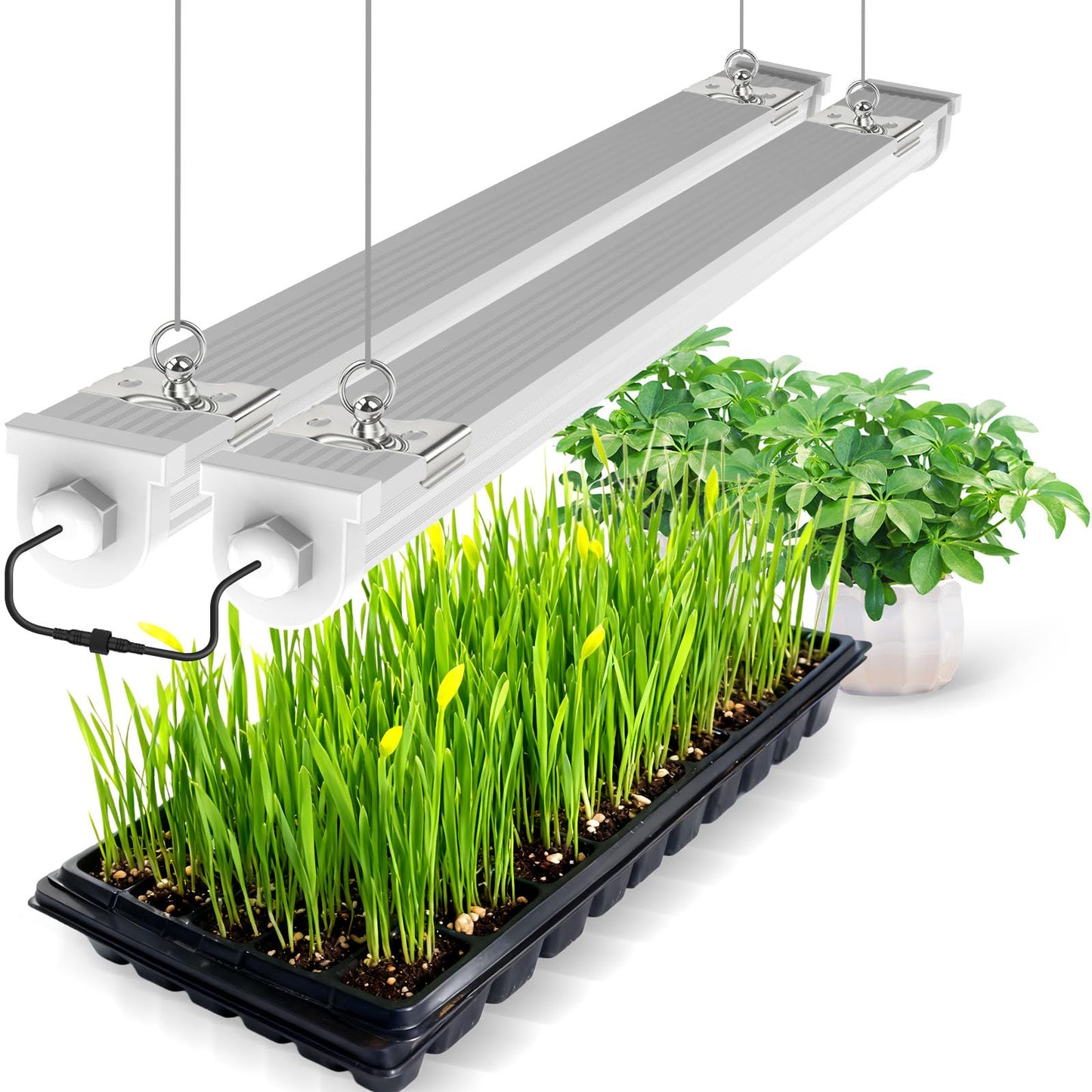 JESLED Waterproof Grow Lights for Indoor Plants, 2FT Sunlight Full Spectrum 5000K LED for Seed Starting, Seedling & Vegetables, 48W(2 X 24W,300W Equiv), Linkable Grow Light Strip with Switch, 2P