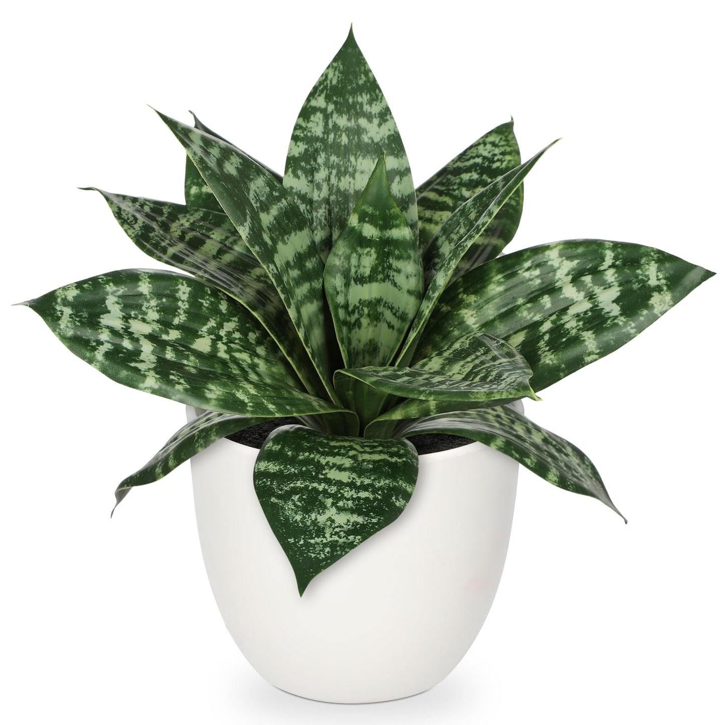 Hollyone Artificial Snake Plants 9" Faux Agave Succulent Plant Potted in White Pot Fake Sansevieria Aloe Tropical Plant for Desk Modern Office Home Bathroom Indoor Outdoor Decor