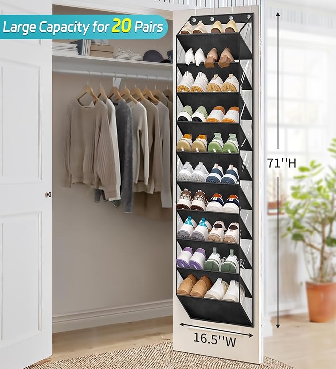 AOODA 10 Tier Clear Over the Door Shoe Organizer Storage, Deep Pockets Large