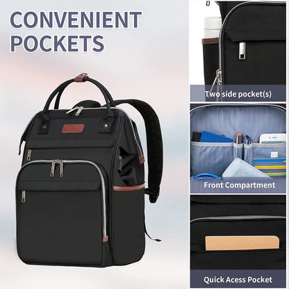 EMPSIGN Laptop Backpack for Women, 15.6 Inch College School Backpack, Laptop Rucksack Casual Daypack Wide Open, Water Repellent Travel Business Work Bag Computer Bookbag with USB Port, Black