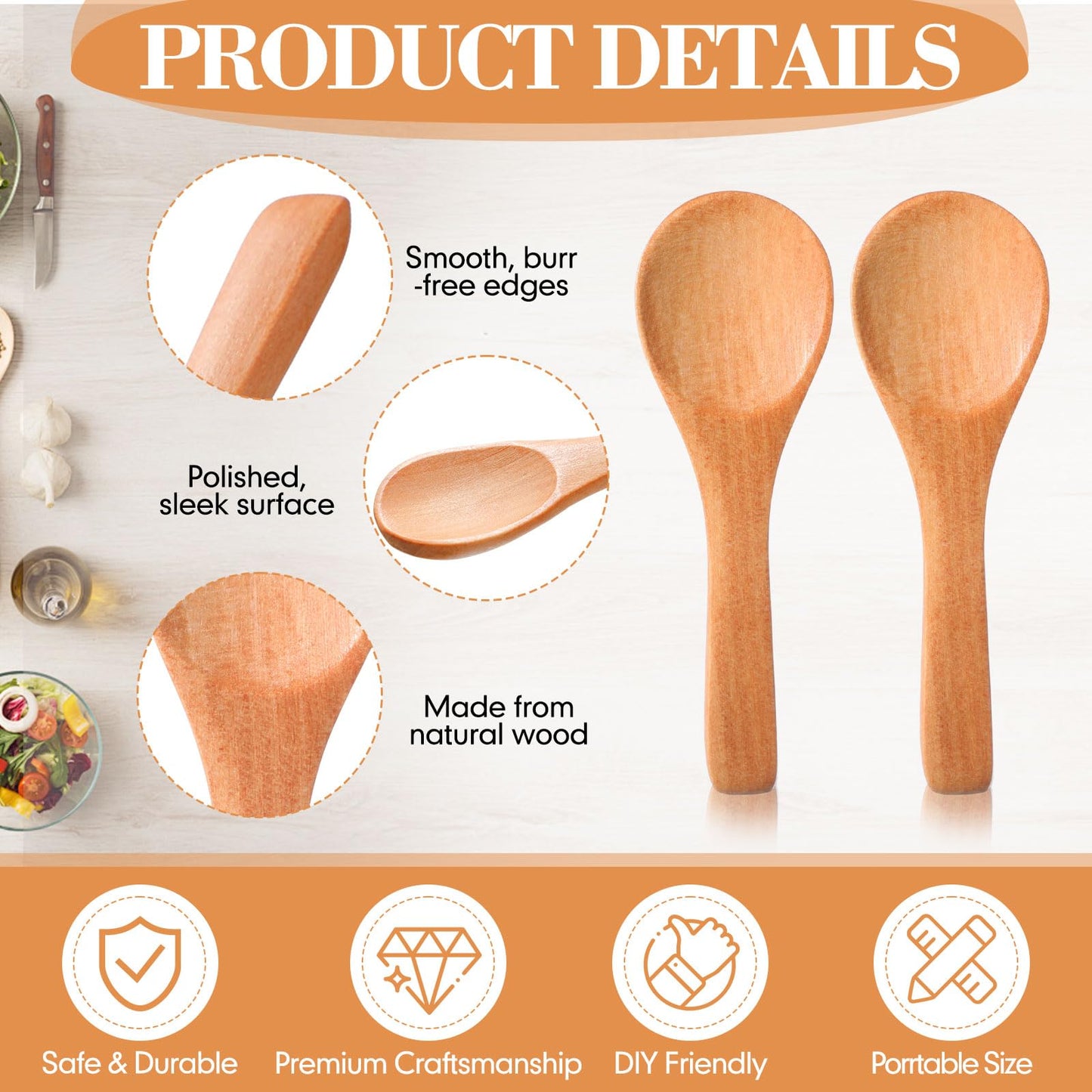 Boao 200 Pcs Small Wooden Spoons, 3.5'' L, Mini Wood Natural Tiny Spoons Wooden Little Teaspoons for Jars Sugar Creamer Honey Spices Salt Kitchen Supplies (Light Brown)