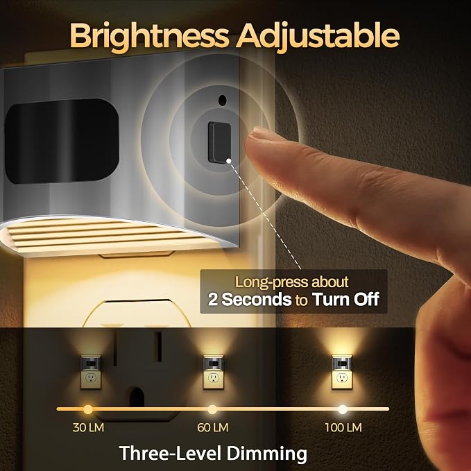 DORESshop LED Night Light[2 Pack], Silver Night Lights Plug into Wall, 3 Mode Plug in Night Light with Motion Sensor, Dusk to Dawn Sensor, Nightlights for Adults, Bedroom, Bathroom, Hallway