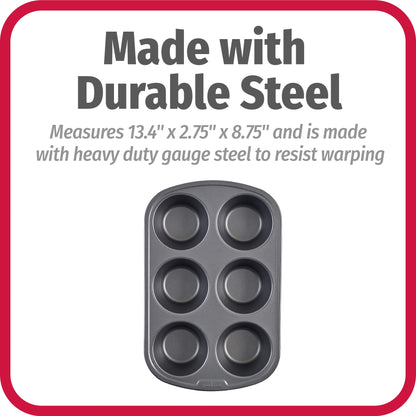 GoodCook Everyday Nonstick Steel Jumbo Texas Muffin Pan, 6-cup, Gray