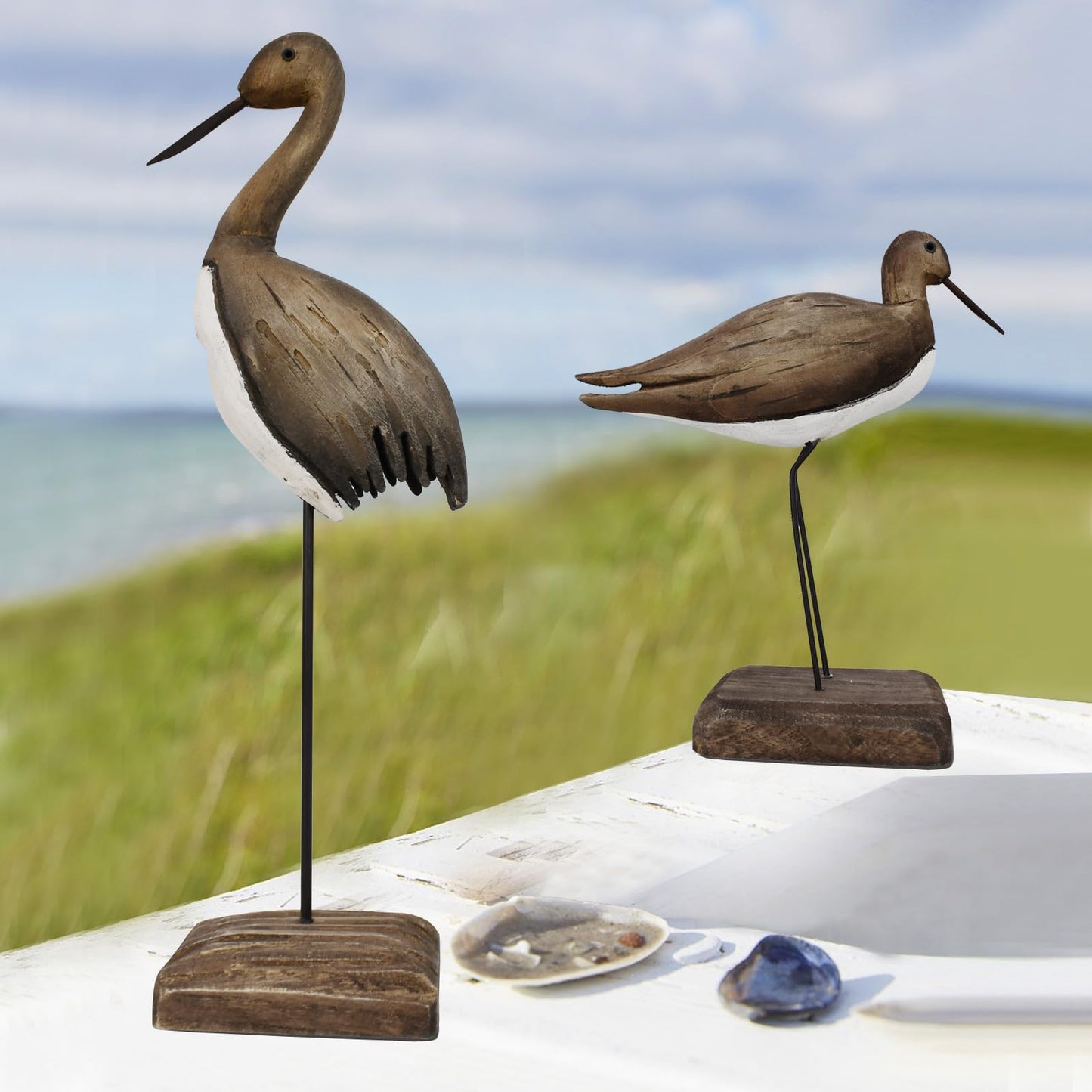 wovorins Wood Bird Statue Nautical Decor Decorative Sea Birds Sculpture Wooden Tabletop Figurine Coastal Ocean Beach Themed Decoration for Home Yard Bathroom Living Room (6.7" H)