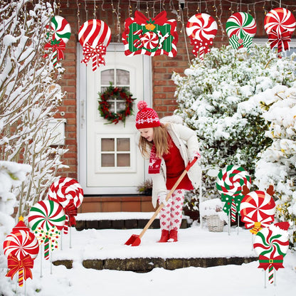 JOICEE Christmas Outdoor Yard Signs Candy Decorations, Peppermint Lollipop Candy Signs with Stakes for Holiday Party Home Lawn Pathway Decorations Supplies