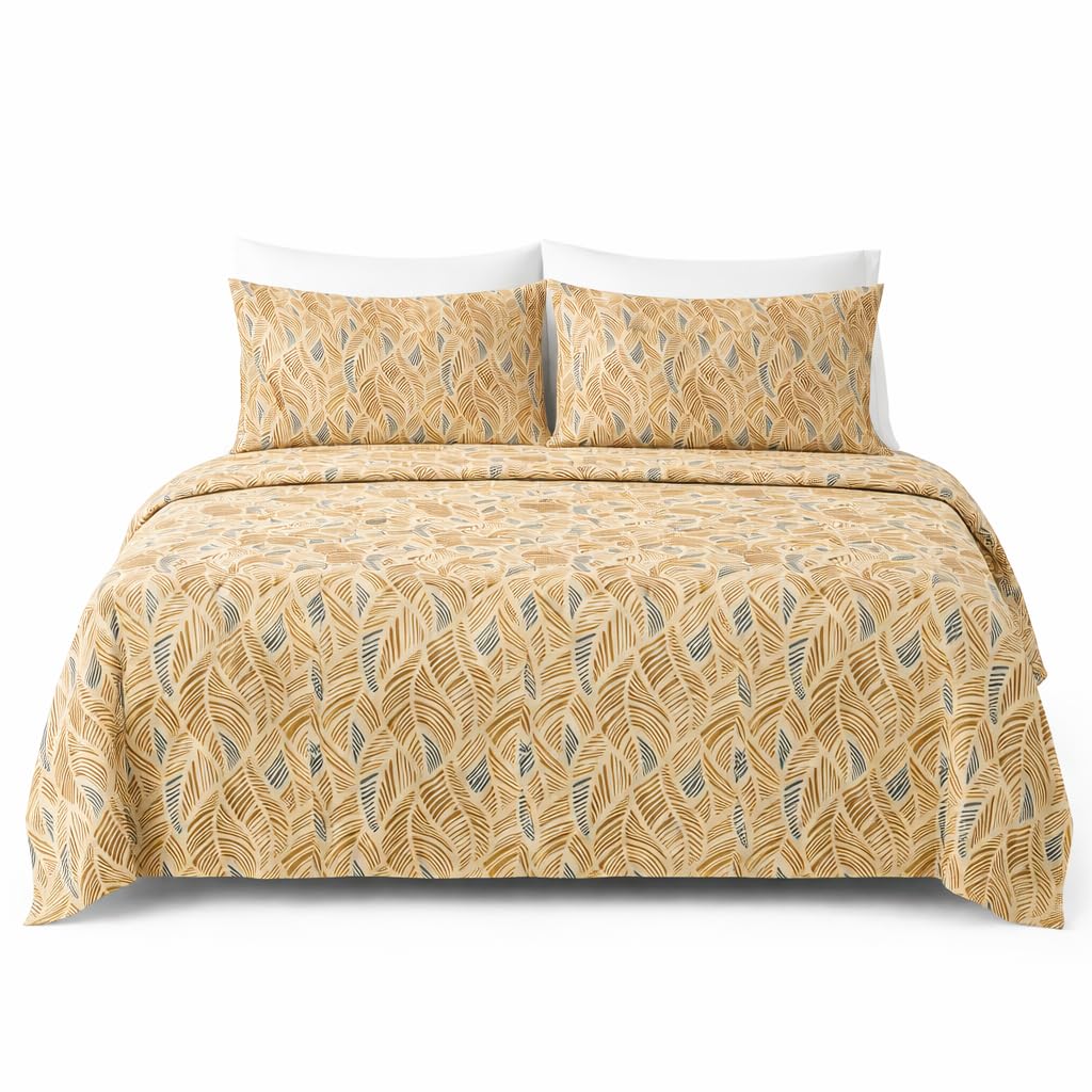 HCORA Boho Floral Queen Sheet Set, Ultra Soft Double Brushed Microfiber Bed Sheets, Deep Pocket, Breathable, Wrinkle Resistant, Easy Care, 4PC, Queen Size