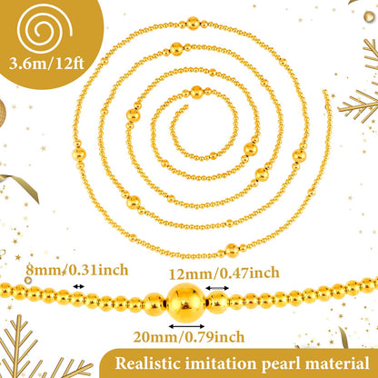 Yalikop 11.8 ft Gold Faux Pearl Beads Garland for Wedding Pearl Garland Strand Chain Wedding Decoration for Floral Centerpieces Bridesmaid Party Favor Mantel Fireplace Stairs