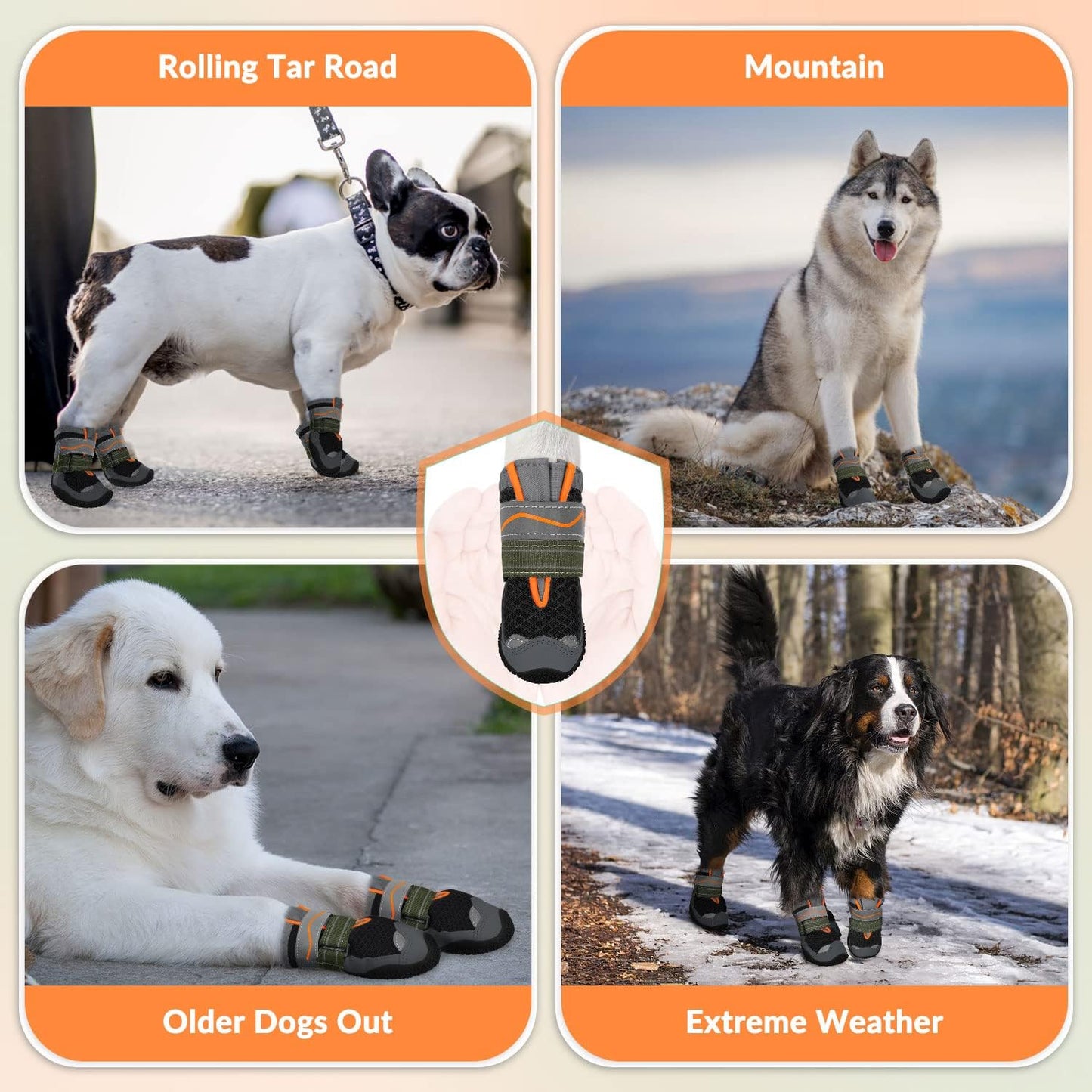 Eyein Dog Boots Paw Protector, Breathable Dog Boots for Injured Paws Waterproof, Dual Adjustable Washable Non-Slip Shoes for Walking, Reflective Dog Shoes for Small Medium Large(2pcs)