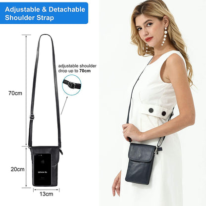 befen Genuine Leather Crossbody Bag, Cellphone Wallet, Small for Women Mini Shoulder Purse with Long Strap and Key Ring - Fit 8 Plus or Phone Less 6.5 Inch