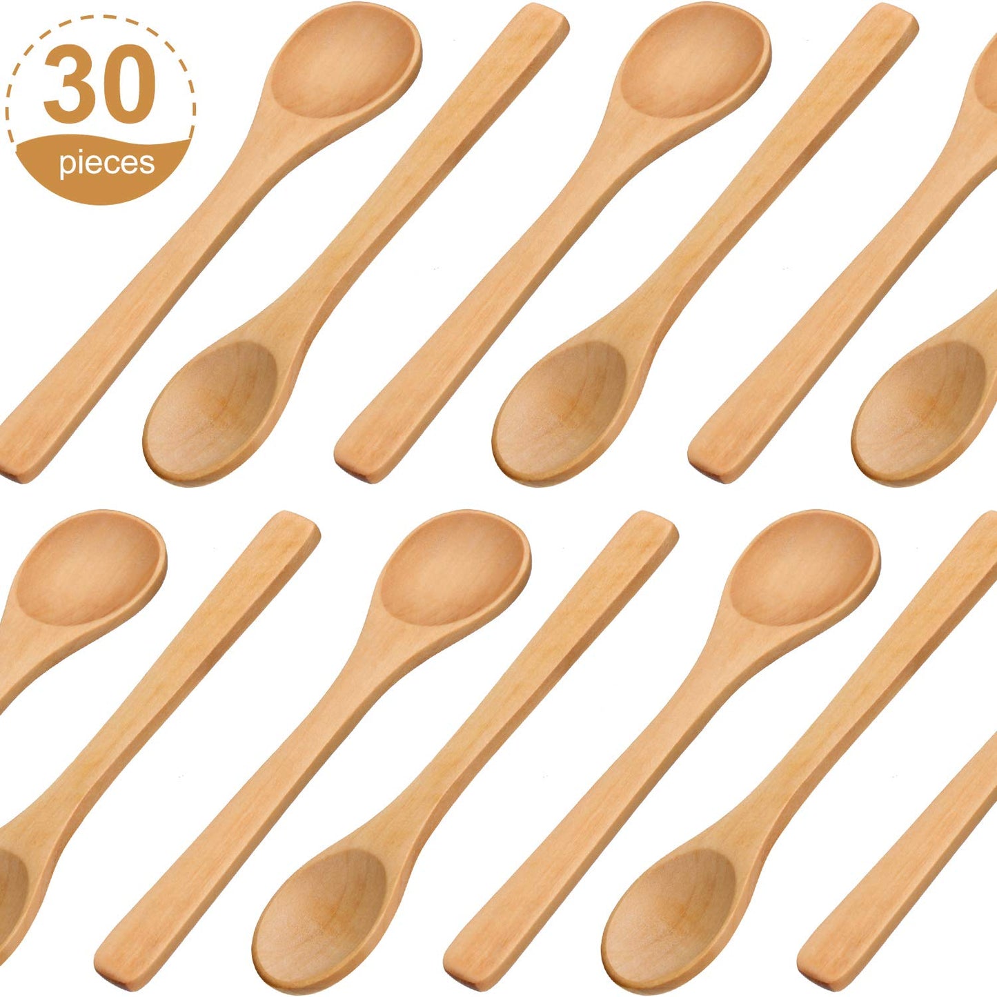 Boao 30 Pcs Small Wooden Spoons, 5.12'' L Mini Wood Spoons for Soup, Little Tiny Honey Teaspoons Bulk for Stirring Coffee Tea Jars Sugar Seasoning Oil Kitchen Supplies (Raw Lacquer)