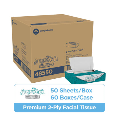 Georgia-Pacific Angel Soft Professional Series 2-Ply Facial Tissue (48550), 50 Sheets Per Box, 60 Tissue Flat Boxes Per Bulk Case