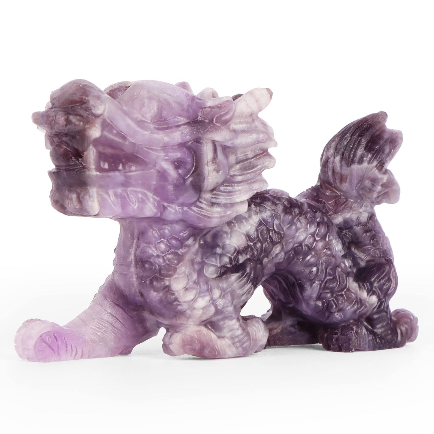 SMQ Amethyst Chinese Dragon Statue Crystal Figurine Feng Shui Decor Carved Gem Purple Dragon Skull Stone Animal Carvings Sculpture Reiki Office Home Crafts Ornament Gift