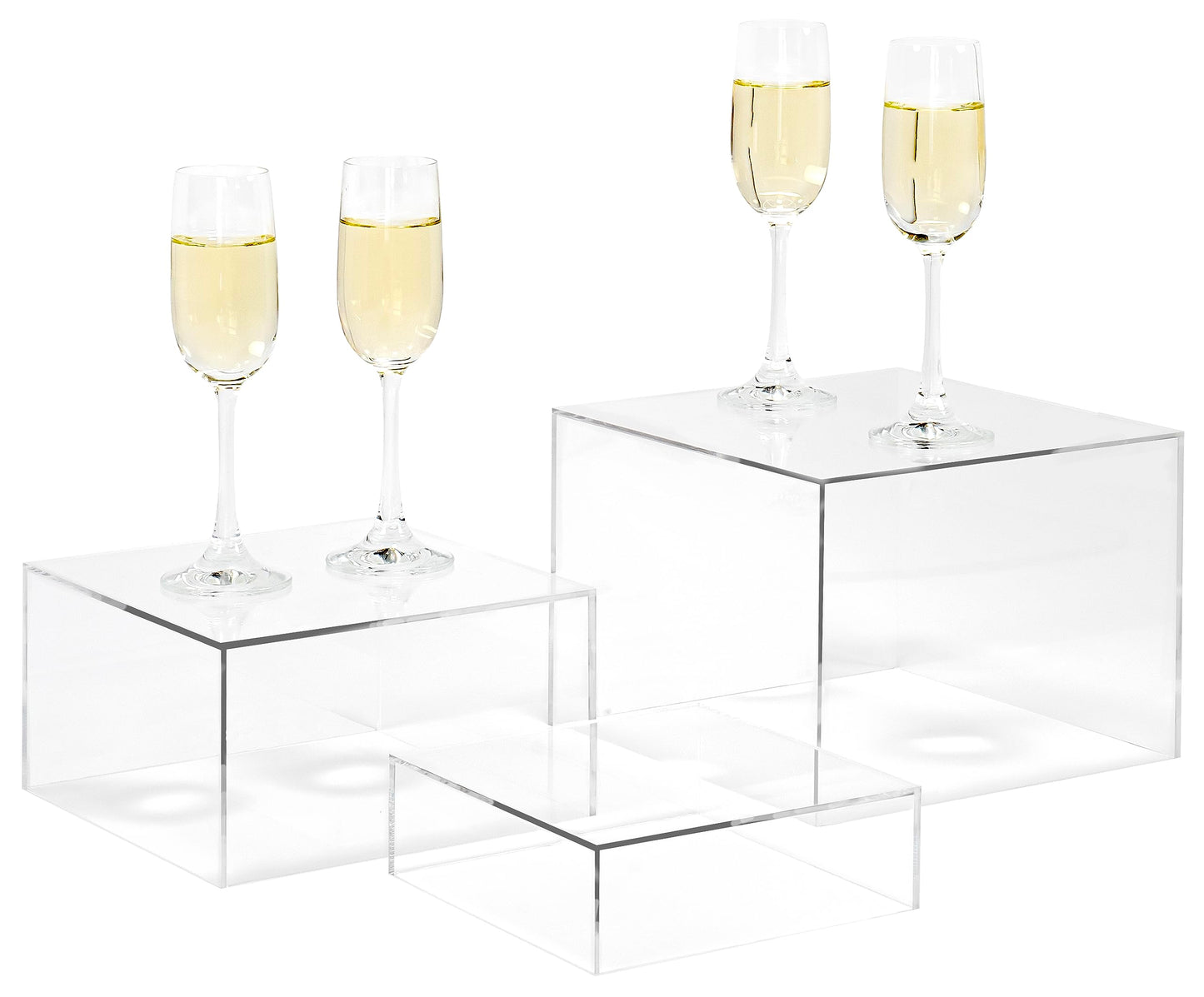 Red Co. Set of 3 Crystal Clear Acrylic Cube Display Nesting Risers with Hollow Bottoms, Transparent