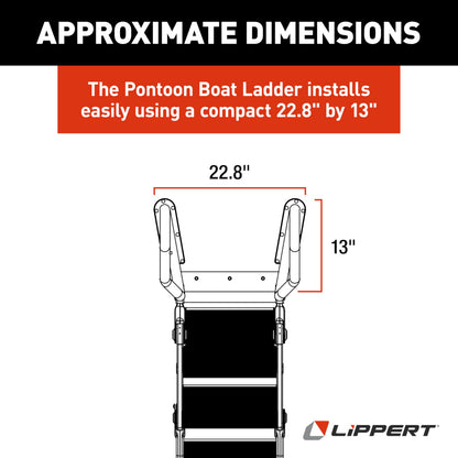 Lippert SureStep Pontoon Ladder for Boats, Slip-Resistant Steps, Easy Boarding for Kids & Dogs, Stainless Steel Handrails, Powder-Coated Aluminum Steps, Saltwater Rated - 2025041871
