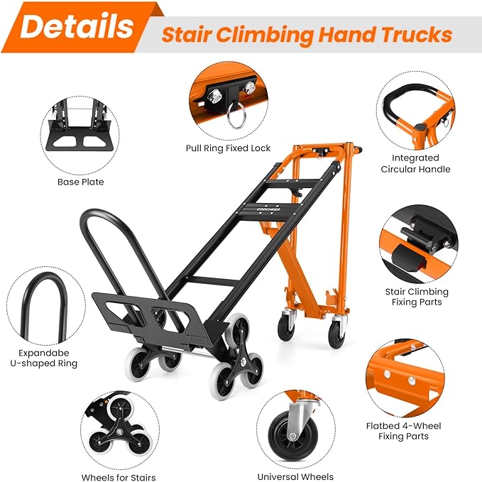 4-in-1 Hand Truck Dolly Heavy Duty Industrial Convertible, 1000 LBS Stair