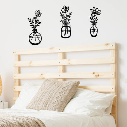 3 Pieces Black Metal Flowers Wall Decor Grandma Mothers Day Gift Birthday Gifts for Women Wall Art Metal Wall Sculptures Hanging for Indoor Kitchen Bathroom Bedroom living room 14.56x5.9 inches