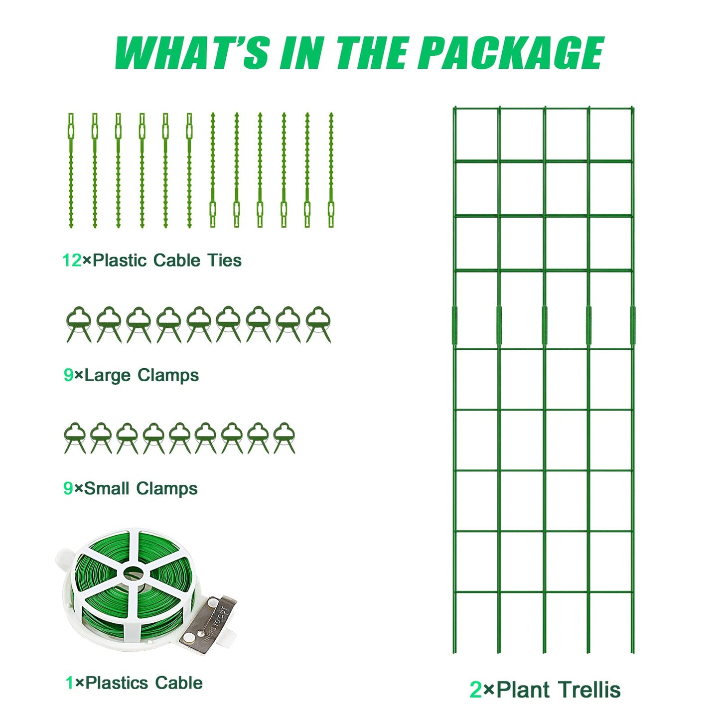 DoCred Cucumber Trellis, 59" High 2 Pack Foldable A Frame Trellis for Raised Bed Climbing Plants, Vegetables, Includes Plant Support Clips, Twist Ties, Plastic Ties- Made from PVC-Coated Steel
