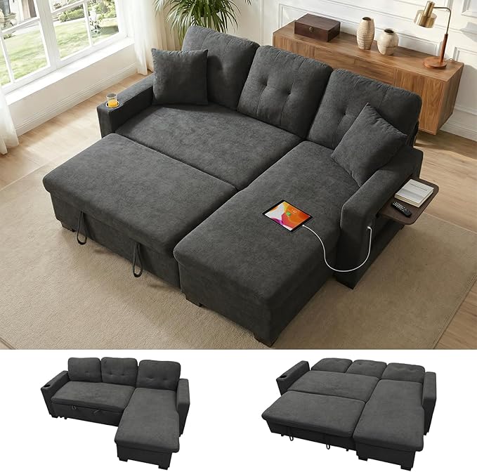 KCGKCG 82" L Shaped Sleeper Sofa Bed, Pull Out Couch Bed
