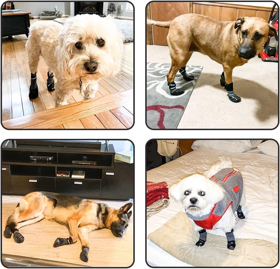 BINGPET Dog Socks Anti-Slip with Straps Paw Protector Traction Control Waterproof for Indoor Outdoor Wear for Medium Dogs