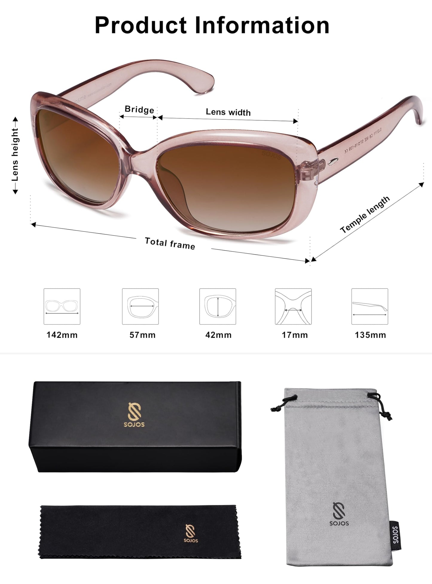 SOJOS Vintage Square Sunglasses for Women Polarized UV Protection Havana Frame SJ2111 with Transparent Brown Frame With Gradient Brown Lens