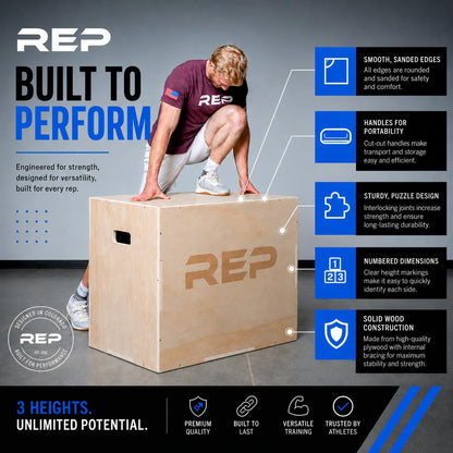 Rep Plyometric Wood Jump Box | CrossFit & Strength Training | 24/20/16 Wooden Step Platforms | Gym & Sports Workouts | Fitness, Exercise, Physical Therapy Equipment | Pro Conditioning Tool