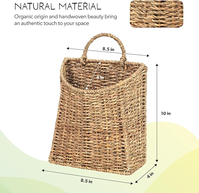 Woven Hanging Seagrass Baskets, Hanging Wall Wicker Basket, Handmade Organizer