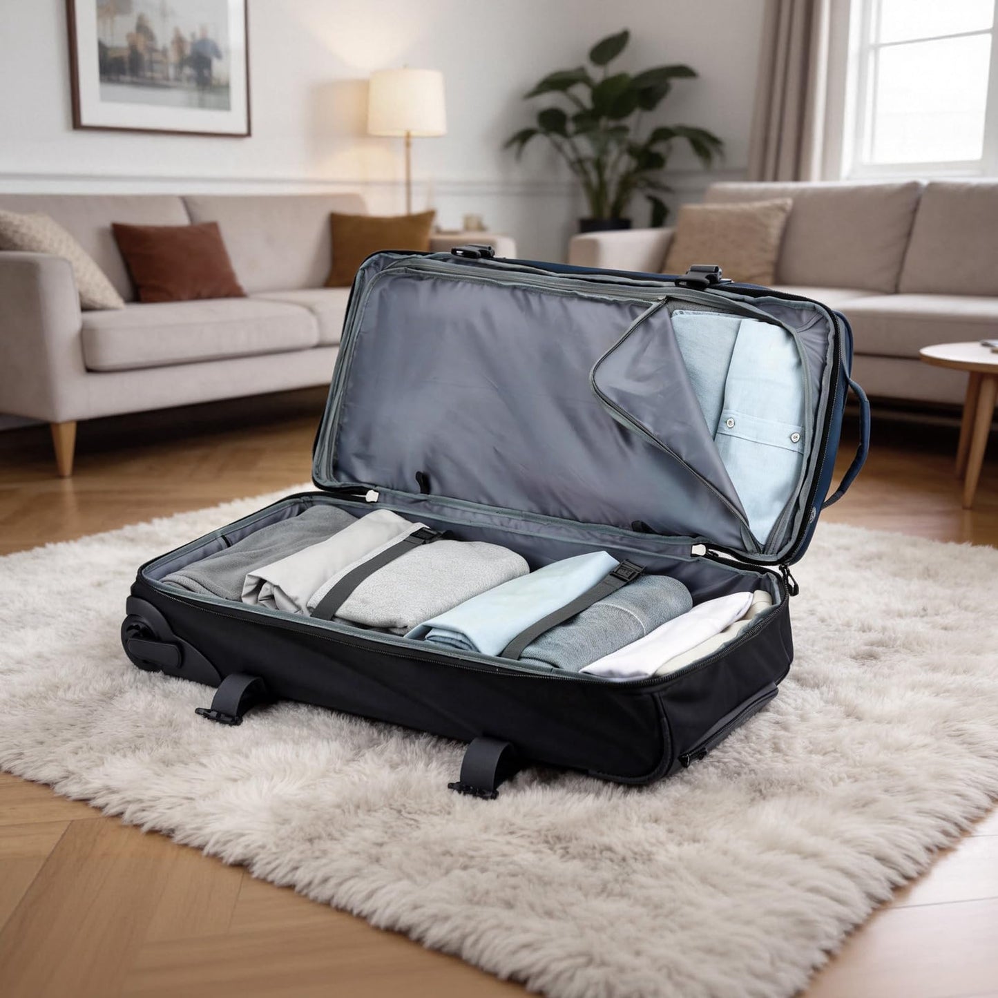 TONRUYN 100L Large Rolling Duffle Bag with Wheels and Handle, 29inch 2-Wheeled Travel Duffel Luggage with Rollers, Rolling Gym Bag with Shoe Compartment & Wet Pocket, Double-layer Space, Blue