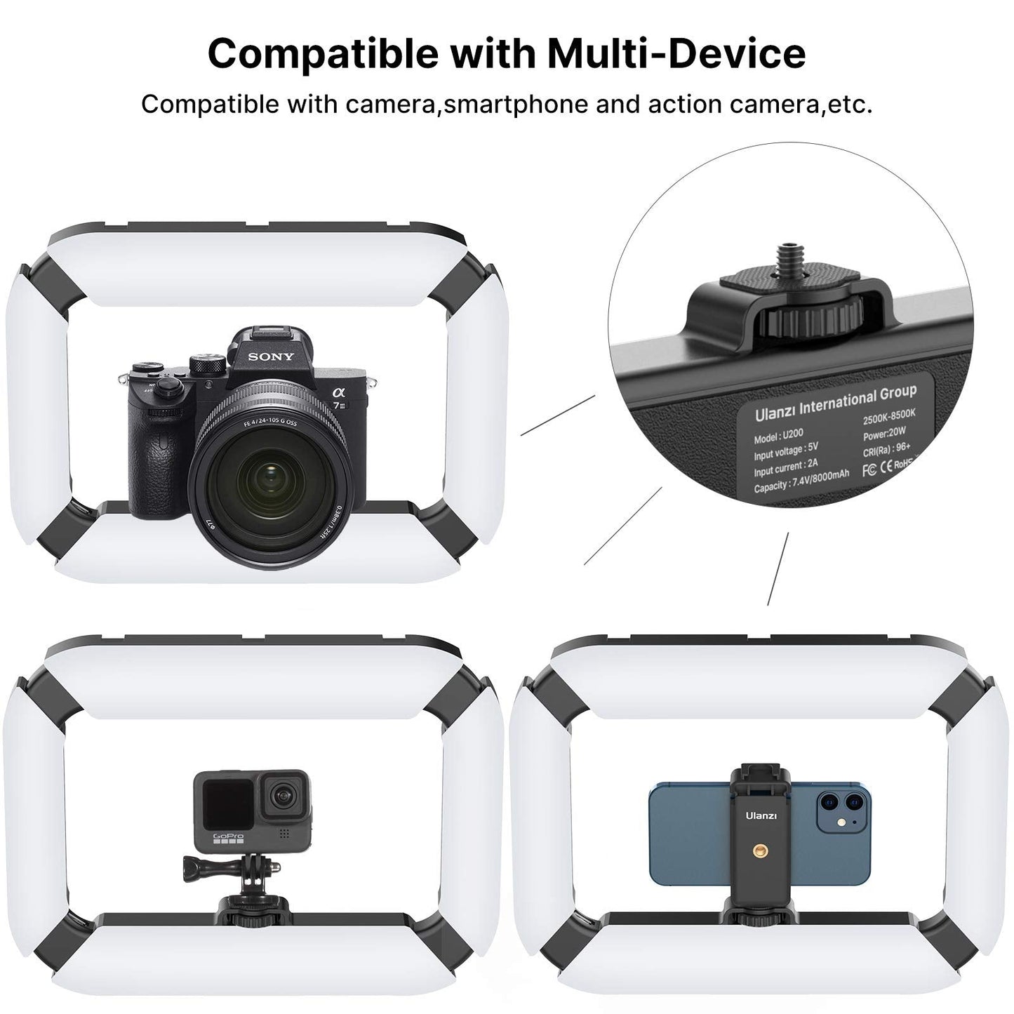 ULANZI Smartphone Video Rig with Light, Cell Phone Handheld Stabilizer with Ring Light 8500k Selfie Light for Filmaking Live Steam Tiktok YouTube Video Recording, with 8000mAh Build-in Battery