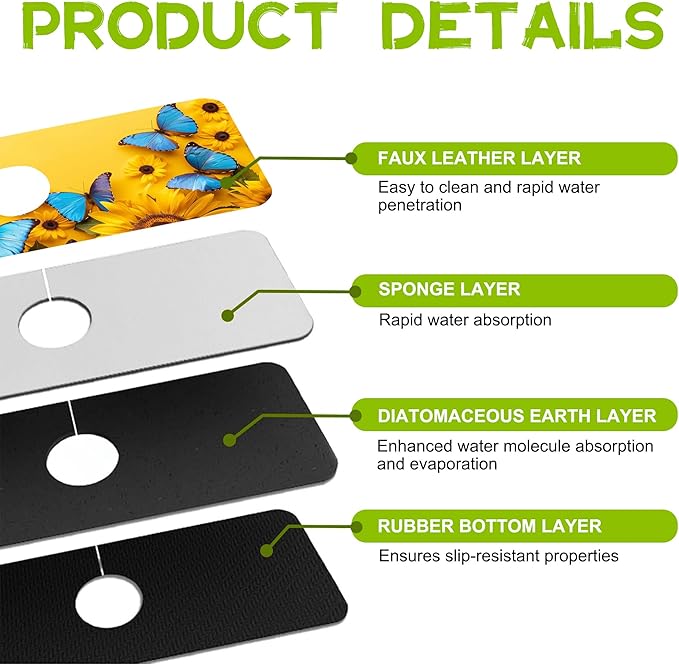 Kitchen Sink Splash Sunflowers and Blue Butterflies Guard Faucet Mat Super