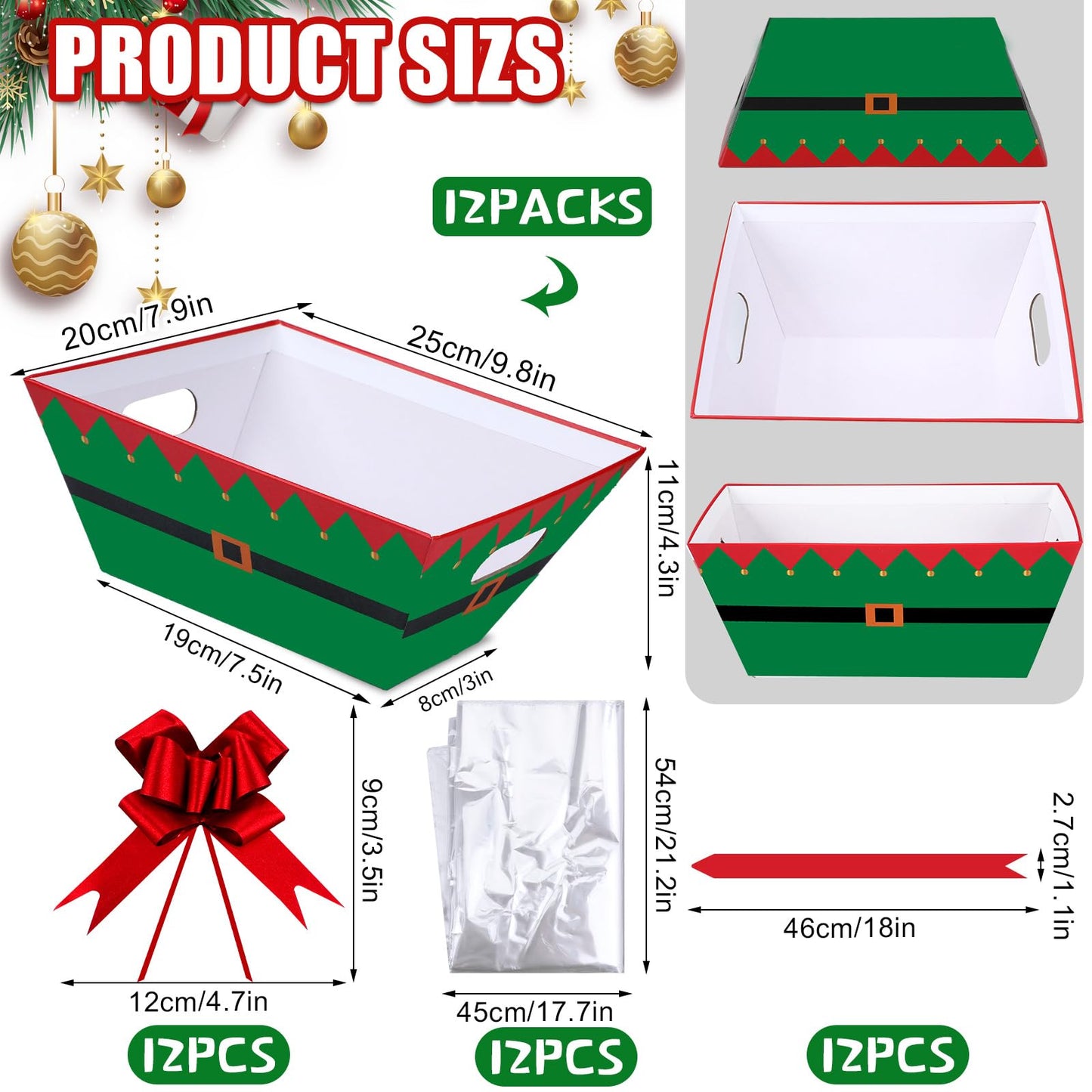 Yeaqee 36 Pcs 12 Pack 8 x 10 Inch christmas Baskets for Gifts Empty Santa Claus Baskets with Bows Ribbons Bulk Thank You Appreciation Gift Box for Holiday Party Favors
