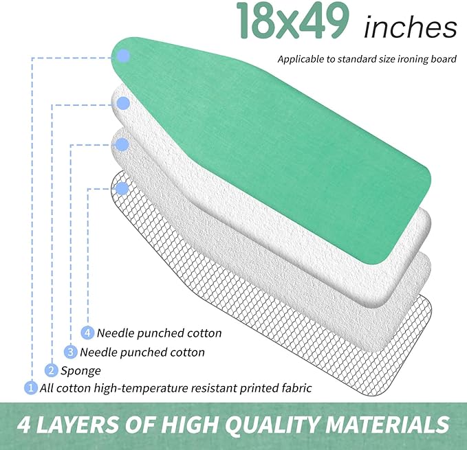 BNDX Ironing Board Cover and Pad 18" x 49" – Waterproof, Stain-Resistant