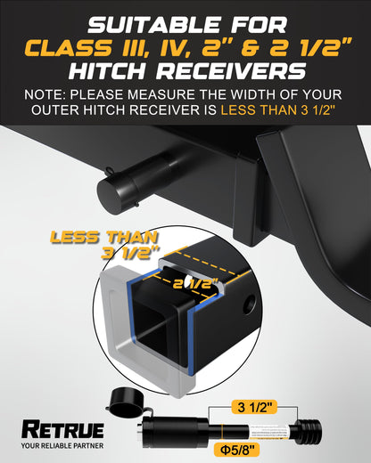RETRUE Trailer Hitch Locks, 5/8" Locking Hitch Pin for 2" and 2 1/2" Receiver Class III IV Hitch, Tow Hitch Pin Lock Dia 3-1/2” Long Pin with O-Rings Weatherproof Caps for Trailer Truck Car Boat