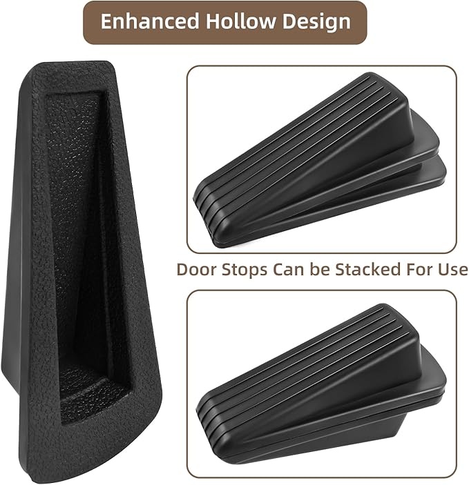 JZWBLILY Door Stoppers for Bottom of Door on Floor, Premium Rubber Door Stopper Wedge, Floor Sturdy Stackable Door Stops for Carpet Heavy Duty Door, Door Gaps (Black, 4 Pack)