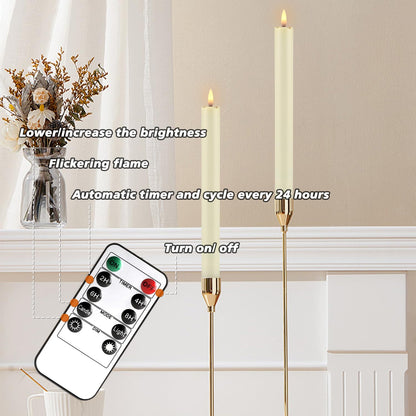 YOROXRG 24 Pack LED Flameless Taper Candles with Timer, Dripless Fake Candlesticks with 3D Flickering Flame, 9.6 Inches White Window Candle for Fireplace Christmas Halloween（Ivory）