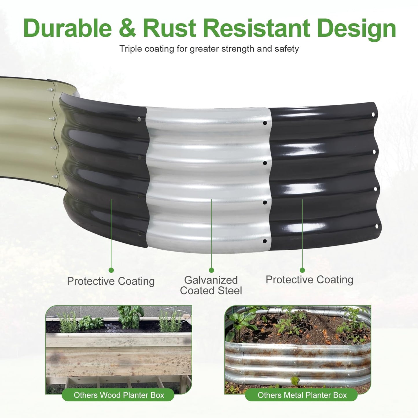 Permade Galvanized Raised Garden Bed- 2Pcs Metal Planter Boxes Outdoor | 12" Tall 36" Round Steel Raised Bed Kit & Fire Pit Ring for Gardening with Protective Tape for Vegetables, Flower (Grey)