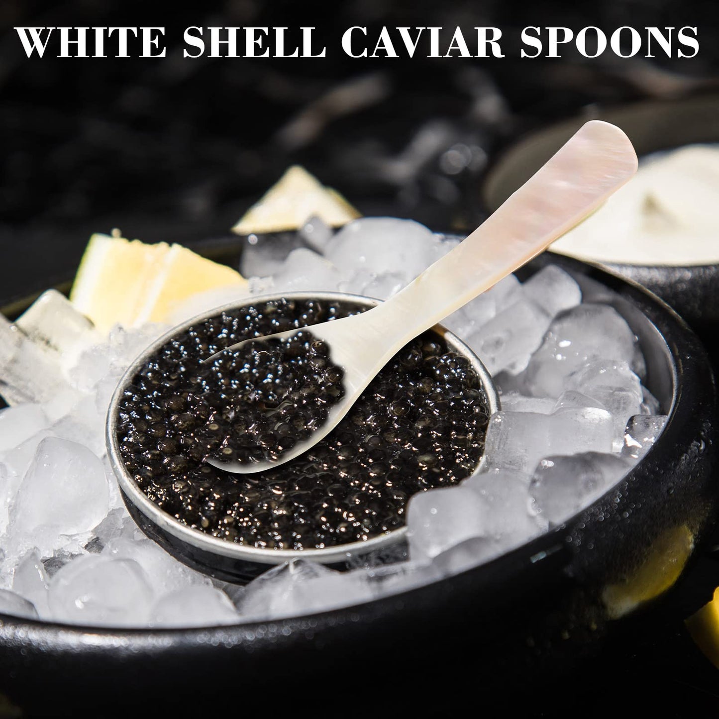 Caviar Spoons Mother of Pearl Mop Spoons with Hand Craft W Round Handle for Caviar, Egg, Ice Cream, Salt, Coffee Serving, Restaurant Serving Set(24 Pieces,3.55 Inch)