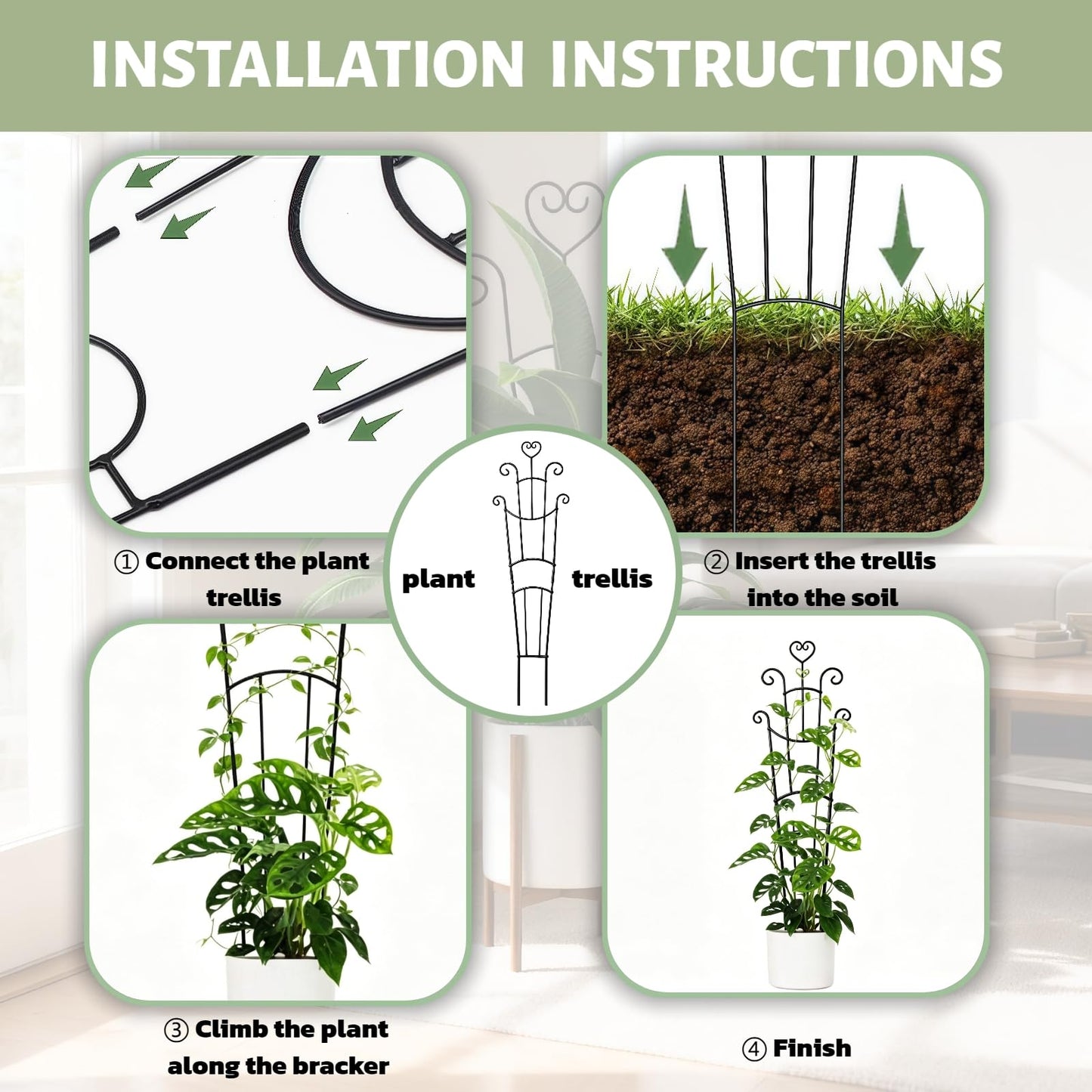 Plant Trellis for Climbing Plants Indoor 2Pcs Small Garden Trellis for Potted Plants Sturdy Metal Houseplant Support 33in Taller Plant Trellis for Monstera pothos lvy Vine