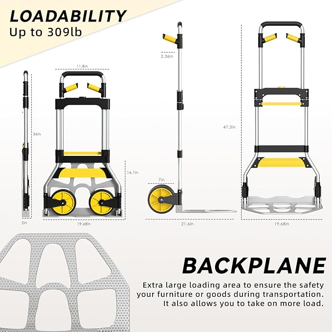 Aluminum Folding Hand Truck 309lb Capacity
