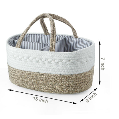 PandaEar Baby Diaper Caddy Organizer, Portable Nursery Storage Basket Cotton Rope Diaper Caddy for Baby Shower Gifts Newborn Infants -Brown