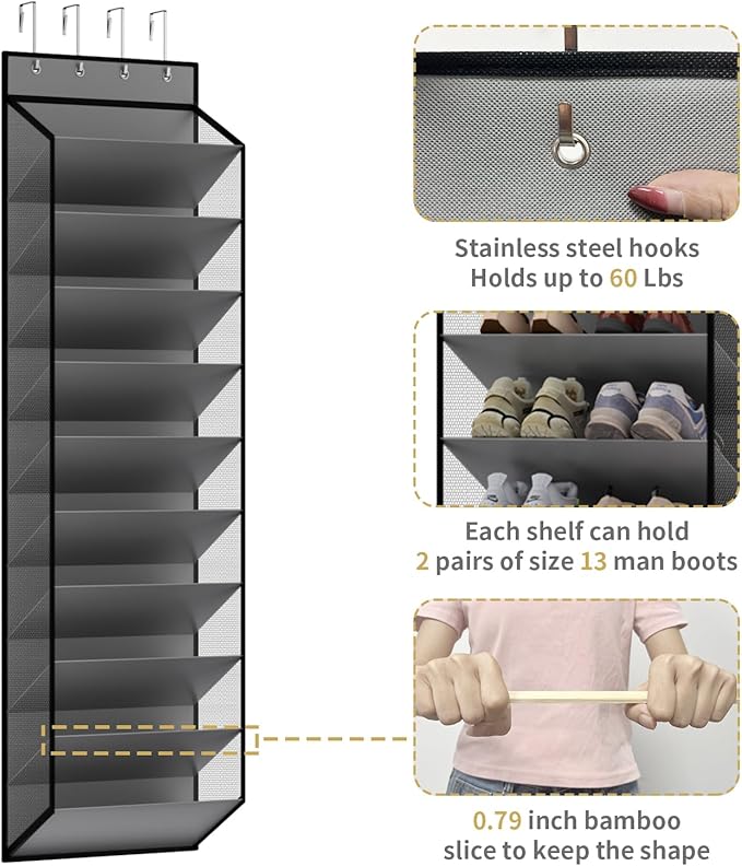 KEEPJOY 10 Tiers Mesh Over Door Shoe Organizer Storage, Hanging Shoe Holder