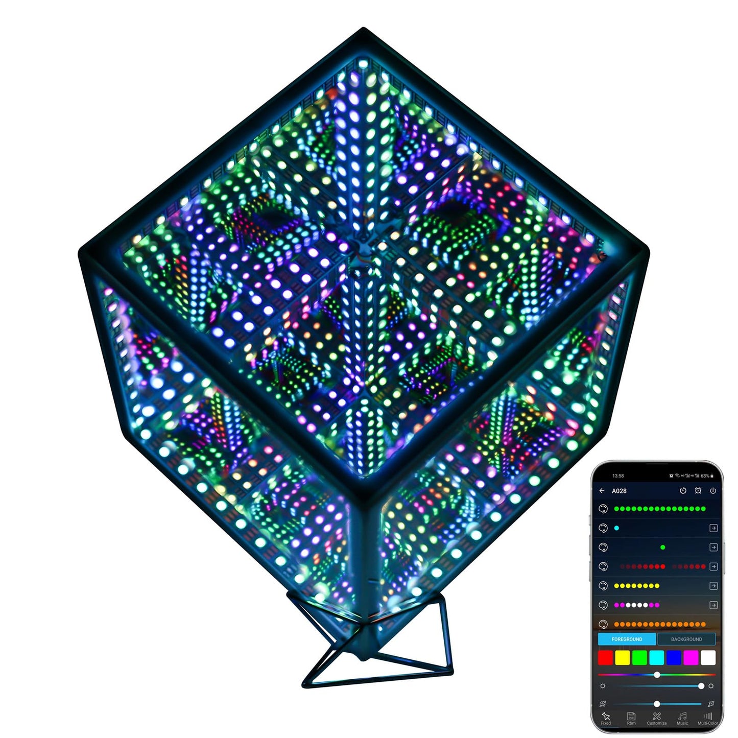 Heepulor Infinity Mirror Hyper Cube Table Lamp, Desk Art Night Light, Color-Changing Music-Sync APP-Controlled Ambient Light for Gaming, Party, Home, Gift (10 Inches)