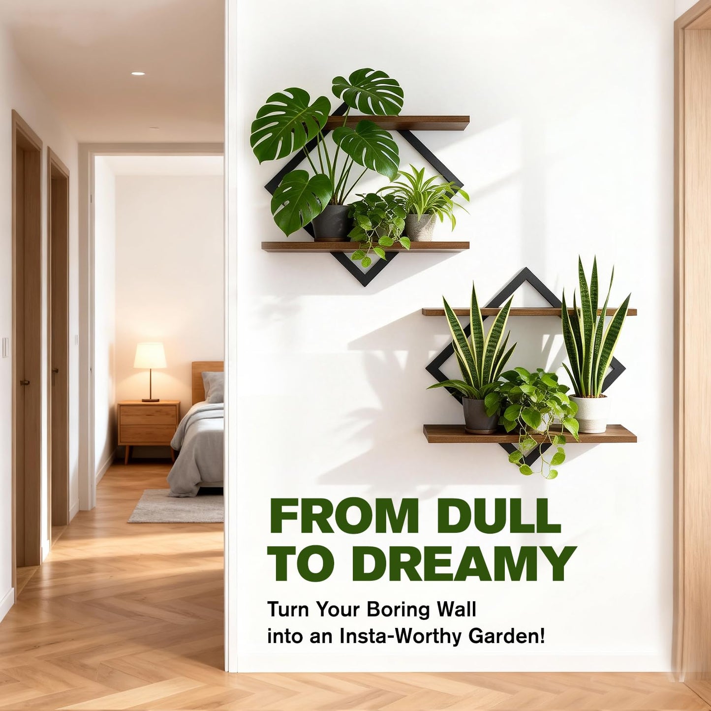 TALVADI Set of 2 Floating Shelves for Wall Planters for Indoor Plants Wall Plant Holder Plant Stand Indoor for Small Plant Window Plant Hanging Wall Shelves for Living Room Bedroom Bathroom (Brown)