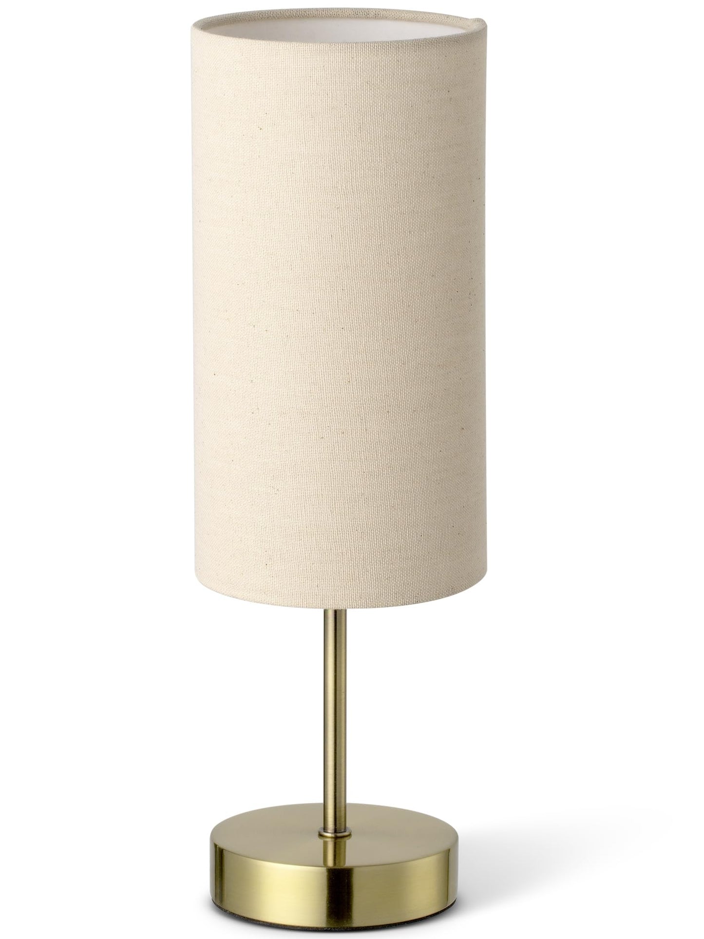 Small Side Table Lamp for Bedroom Night Stands, Round Linen Shade and Antique Brass Metal Base, Retro Minimalist Bedside Lamps for Dresser, Desk, Office, College Dorm, Warm Light, 5W LED Bulb Included