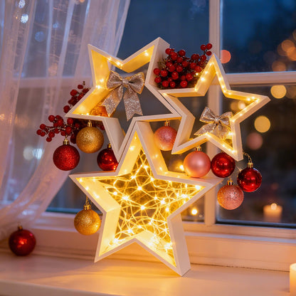 3 Pcs Wooden Stars for Crafts, Rustic Wood Stars, Wooden Tabletop Centerpiece Sign for Crafts, Wood Star Decor, Christmas Star Shelf Display Decorative DIY Christmas for Home Farmhouse Decors (White)